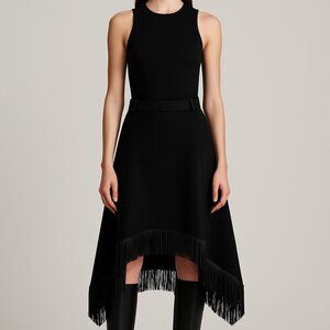 YSL Saint Laurent Black Wool and Cashmere Skirt with Leather Fringe Small
